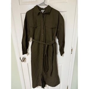 Olive Green Shirt Dress Button Down Midi with Belt - Womens Casual